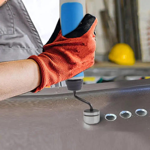 Pro Deburring Tool Set With 90 Degree Countersink Bit For Metal Wood And Plastic Chamfer Burr Remover in use on metal