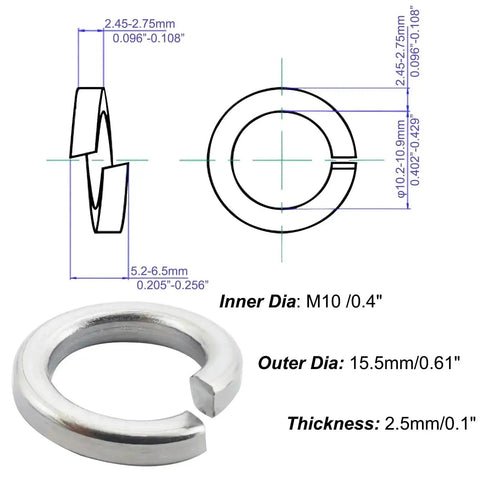 M10 Split Lock Washer Set 50 Pieces In 304 Stainless Steel 18 8 For Bolts Nuts And Screws Beefed Up Spring Lock Washers Precision Machined Anti Slip Durable Silver