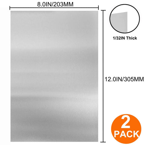 2 Pack 8x12 Inch 304 Stainless Steel Sheets 0.032 Inch Thick 20 Gauge Shim Stock Plates for crafting, close-up view.