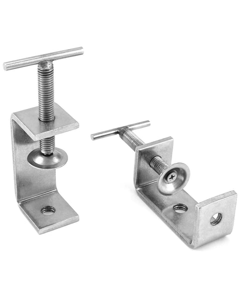 QWORK 304 stainless steel C-clamp set, 2-pack, hand-twist clamps for home improvement and automotive repair
