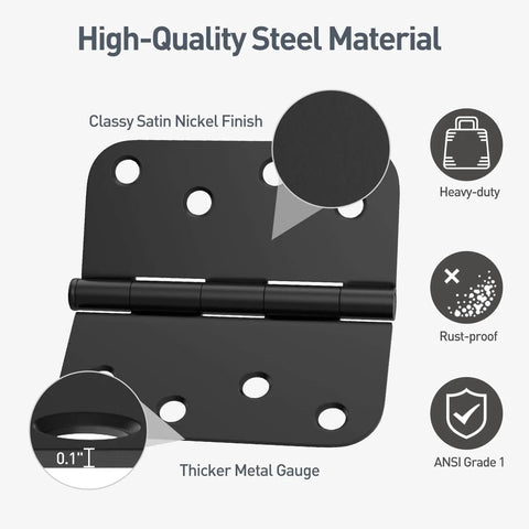 Three Pack Four Inch Door Hinges With Five Eighths Inch Radius Corners Matte Black Finish For Interior And Exterior Doors Ideal For Entryways Patios Playhouses And More Includes All Screws featuring high-quality steel material