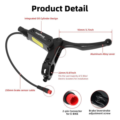 4-piston e-bike hydraulic brake lever set with integrated oil reservoir; black aluminum lever and 2-pin connector.