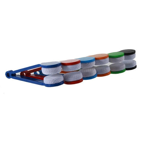 5 Pack Mini Microfiber Glasses Cleaners With Soft Brush Clips in assorted colors stacked side view