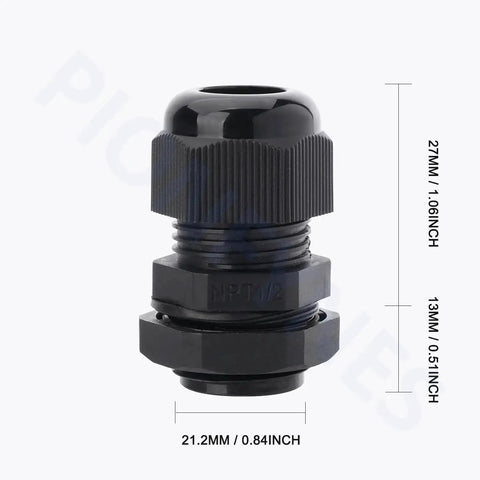 Single black 50Pcs Half Inch NPT Cable Glands Waterproof Adjustable 6 to 12mm Nylon PA66 With Gaskets IP68 Sealing Fittings