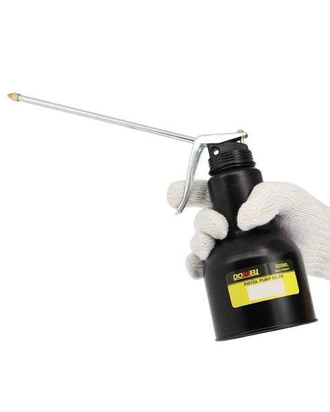 Heavy Duty Metal Pump Oil Can With Dual Spouts For Pistols And Machinery By DOWELL, 16oz 500ml Black Epoxy Coated Oil Gun Lubricator with straight spout