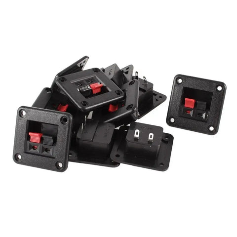 Push Type Speaker Terminal Block With Spring Clip 2 Position 2 Pins For PCB Mount Connector Jointing Clamp Vertical 1 Row For Audio Amplifier Black Red Durable And Easy To Wire Great For DIY Amps, assorted black and red connectors.