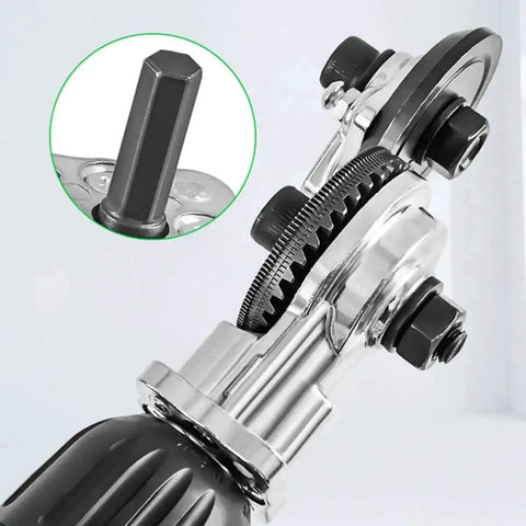 High-Power Drill Nibbler For Sheet Metal Cutting, titanium nibbler head close-up showing drill attachment feature