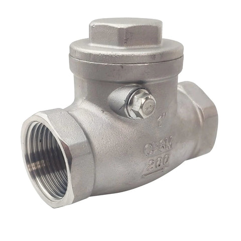 1-inch NPT stainless steel swing check valve with female threads, CF8M SS316 body, 200 PSI