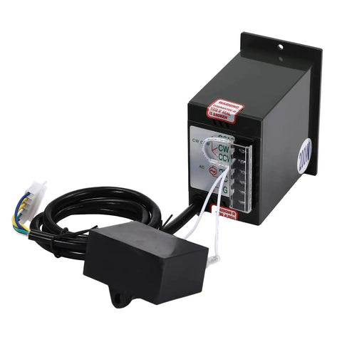 200W 110V AC gear motor governor with variable speed controller, wires, and connections for high torque industrial use.