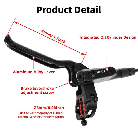Black 2-piston MTB hydraulic disc brake lever and caliper set; aluminum alloy lever, integrated oil cylinder
