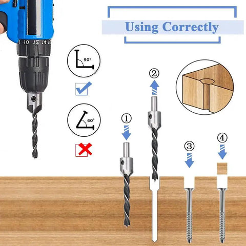 7 Piece HSS Countersink Drill Bit Set For Woodworking And Diy Pros, With 3mm 4mm 5mm 6mm 7mm 8mm 10mm Sizes, High Speed Steel Countersink Bits