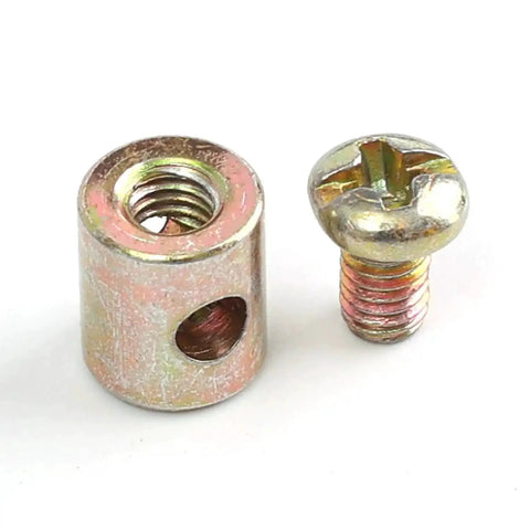 Gold throttle cable end and screw from Twenty Pack Universal Throttle Cable Ends With Screws End Caps For Motorcycle Scooter Dirt Bike.