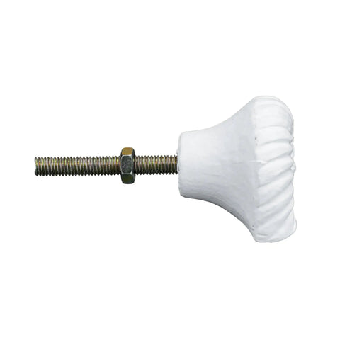 Side view of Six Pack Resin Beach Conch Cabinet Knob in Antique White Finish with 3D shell shape and metal screw.