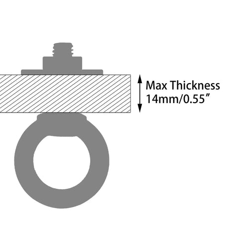 Diagram of Stainless Steel Eye Bolts With Nuts And Washers 4 Pack 5/16 Inch By 1 Inch showing max thickness 14mm
