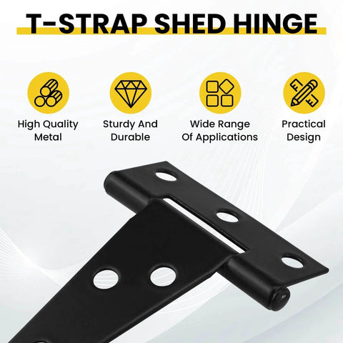 8 Pcs T Strap Gate Hinges Heavy Duty 2 Inch Black Iron Tee Shed Hinges With Mounting Screws for Barn Doors and Fences