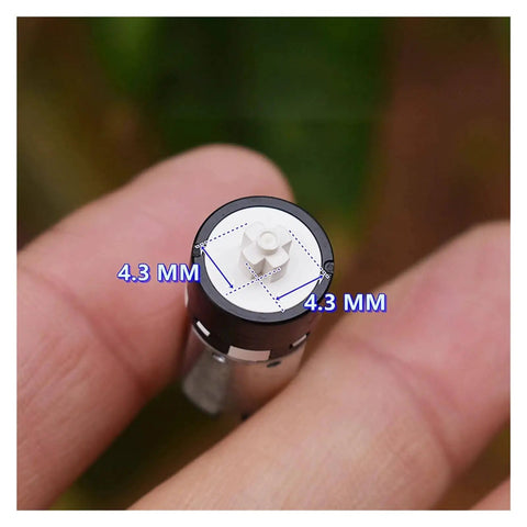 Close-up of 12mm Planetary Gearbox Reduction for N20 DC Motors with 3V operation, black aluminum housing