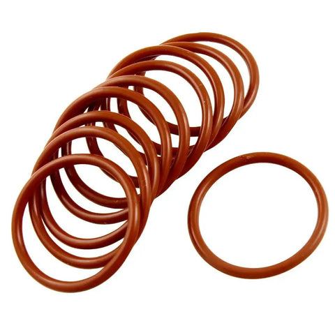 Pack of 10 Red 40mm OD O Ring Seal Set for Travel Mugs, 34mm ID, 3mm Wide VMQ Silicone, Tough High Temp Gasket, visible on a white background.