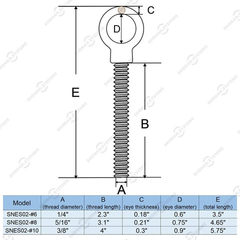 Technical diagram of Heavy Duty 316 Stainless Steel Shoulder Eyebolts With Nut And Washer 4 Pack Marine Grade Threaded Eyebolts For Lifting Or Hanging Corrosion Resistant In Harsh Marine And Outdoor Environments Shonan, showing dimensions.
