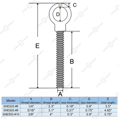 Technical diagram of Heavy Duty Eye Bolt Set Of 4 Beefy 316 Stainless Steel Shoulder Eyebolts With Nut And Washer, showing dimensions.