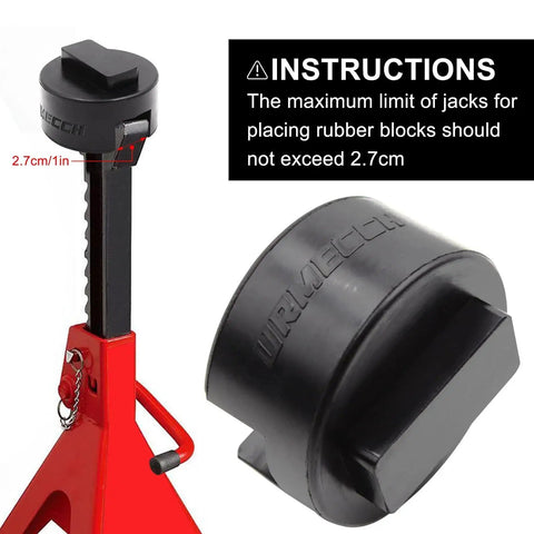BMW Mini Jack Pad Frame Rail Protector Slotted Rubber Square 2 Pack showing pad on jack stand