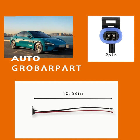 Brake fluid level sensor connector pigtail wiring harness; blue 2-pin plug; 10.58 in length with black and red wires