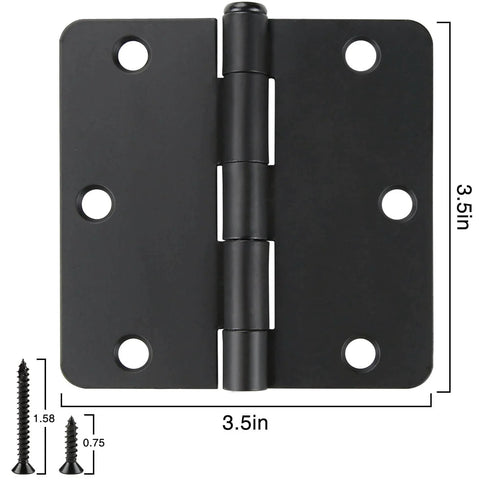 18 Pack Matte Black Door Hinges For Interior Doors Three Point Five Inch Hinges With Rounded Corners One Quarter Radius Six Hole Mount