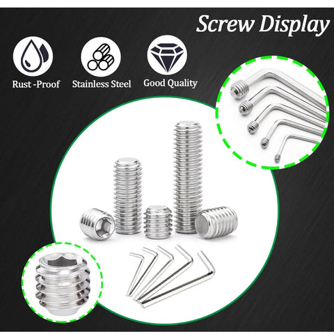 525 Piece Set Screw Kit Metric And SAE With Stainless Steel 304 Cup Point Grub Screws And Internal Hex Drive on display