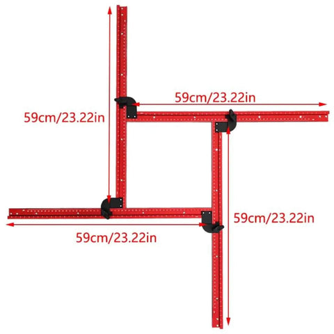 Adjustable Router Jig For Cutting Boards And Grooves, Square Template Guide With A 23.6 By 23.6 Inch Frame, in red, shown with dimensions