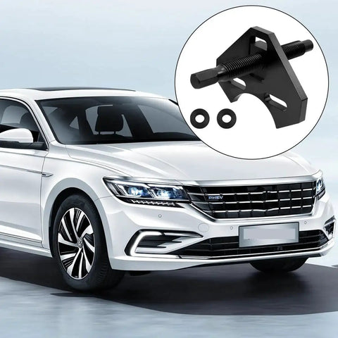Universal Wheel Hub Remover Tool Kit shown with a car, featuring a black hub remover plate and accessories for SUVs and trucks.