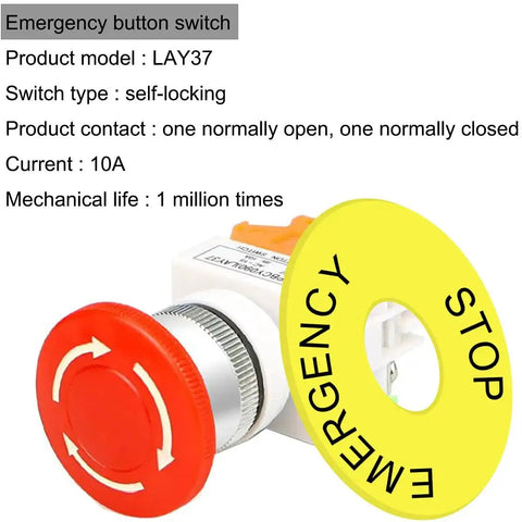 4 Pack Latching Emergency Stop Push Button Switch Kit 22mm Panel Mount Red Mushroom Cap 1NO 1NC DPST IP55 600V 10A Heavy Duty
