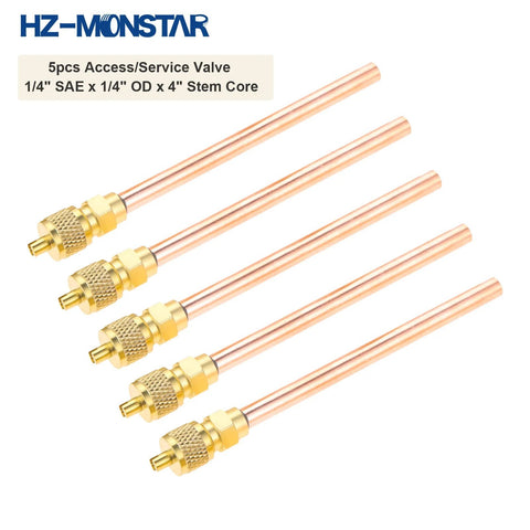 HZ-MONSTAR piercing valve kit, copper tubes with brass fittings, 5-pack, 1/4 SAE x 1/4 OD x 4 in stem for universal refrigerator tube