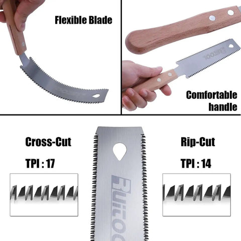 6 Inch Japanese Pull Saw Ryoba For Woodworking, Double Edge Hand Saw With Flexible SK5 Blade, 14 And 17 TPI Beech Handle