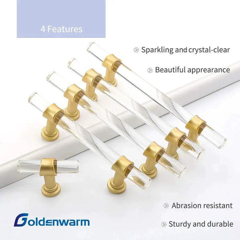 10 Piece 5 Inch Gold Cabinet Handles Set Crystal Acrylic Drawer Pulls With Brushed Brass Finish For Cabinets Dresser Cupboard Wardrobe Easy Install Multipurpose Hardware For Kitchen Bathroom And Bedroom Renovations