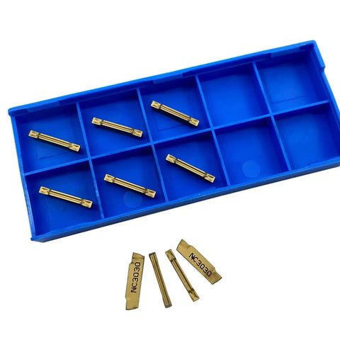 Tin Coated Carbide Grooving Inserts 2mm Wide Set Of 10 For MGEHR MGIVR Lathe Grooving Cut Off Tool in blue tray