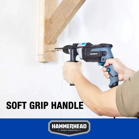 Powerful 7.5 Amp Variable Speed Hammer Drill With One Half Inch Keyless Chuck And 6 Bit Set From Hammerhead used on wood