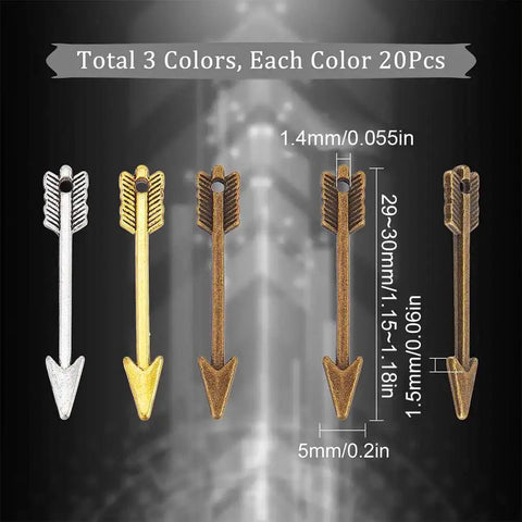 Arrowhead Charms 60Pcs Set In Gold Silver Bronze Three Colors Tibetan Style Alloy Double Sided Miniature Charms displayed