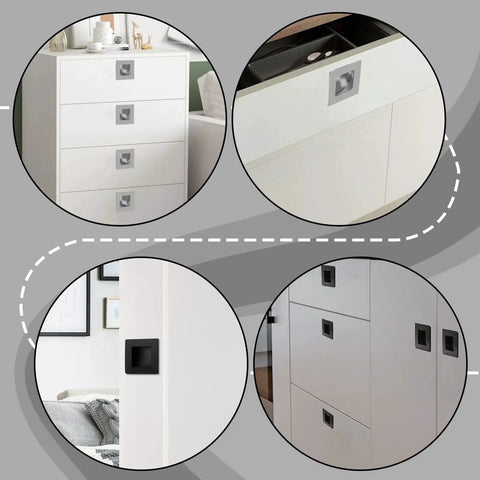 4 Pack Black Stainless Steel Flush Door Handles For Pocket Doors And Sliding Doors Recessed Finger Pulls For Closets Installed on Cabinets