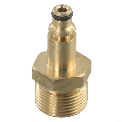 Brass M22 high-pressure washer hose adapter with male threads, O-ring seal, solid brass construction