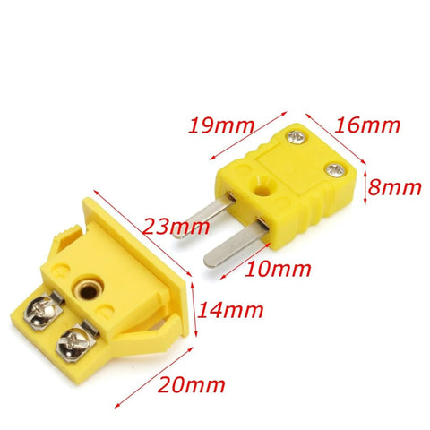 K-Type panel-mount thermocouple socket and plug connector, yellow, 2-pack