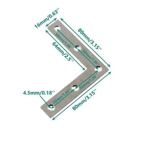 Beefy Stainless Steel L Shape Corner Brace For Wood And Metal Fixing Great Shelf Cabinet Support Pack Of 10 80x80mm 1.5mm Thick
