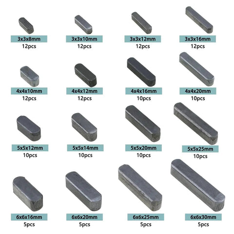 152 Piece Double Round Head Flat Keyed Pin Set Pro Grade With 16 Sizes From 8mm To 30mm For Auto Repair And Mechanical Assembly In Dark Grey 45 Carbon Steel displayed by size
