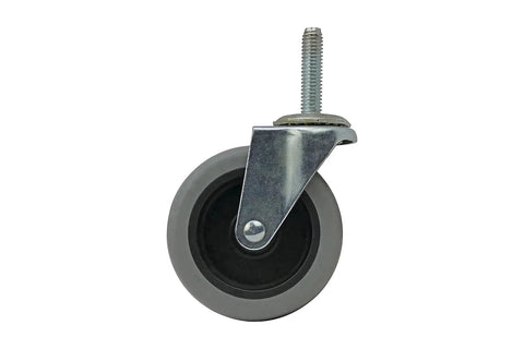 Front view of a 3 Inch Threaded Stem TPR Caster With 110 Lb Load Capacity, Gray TPR Wheel On Black Polypropylene Hub, Ball Bearing Swivel.