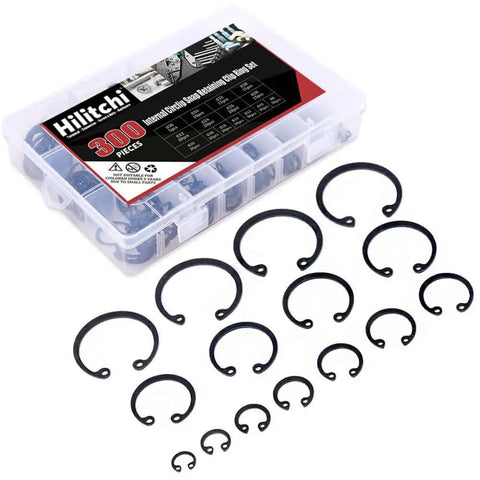 Alloy Steel Internal Circlip Snap Ring Set 300 Pieces In Fifteen Sizes From 8mm To 36mm Corrosion Resistant And High Temperature Tolerant Three Pack Kit For Mechanical Automotive And DIY Projects, with clear storage box