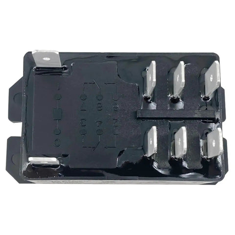 Bottom view of 2-Pack 30A 240VAC DPST-NO Power Relay for HVAC Systems, showing 2 pole, 8 pin quick-connect, flange mount design.