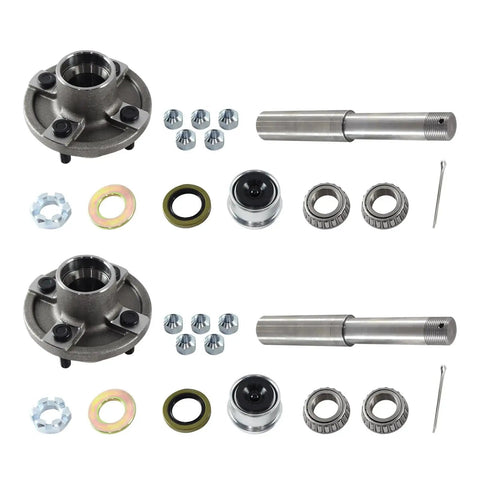 Trailer Axle Kit Set Of 2 With 4 On 4 Bolt Idler 1 Inch Hub Round BT8 Spindle For Standard Length Spindles Each Hub Rated 1250 Lb