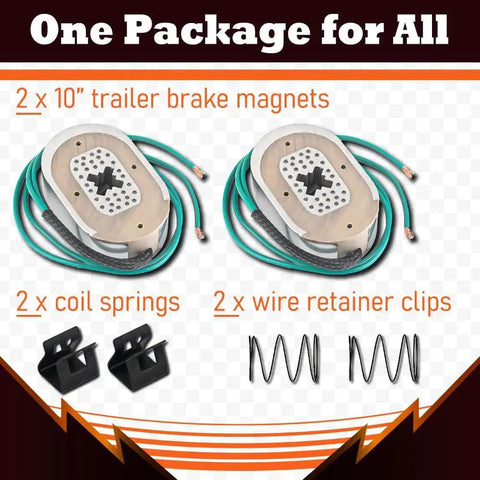 AuraWINS electric trailer brake magnet kit with 2x 10-inch magnets, green wires, 2 coil springs, 2 retainer clips