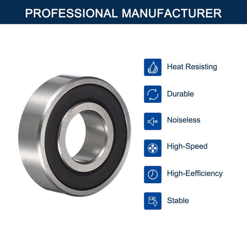 HiPicco 6907-2RS deep groove ball bearing with black rubber seals, chrome steel body.