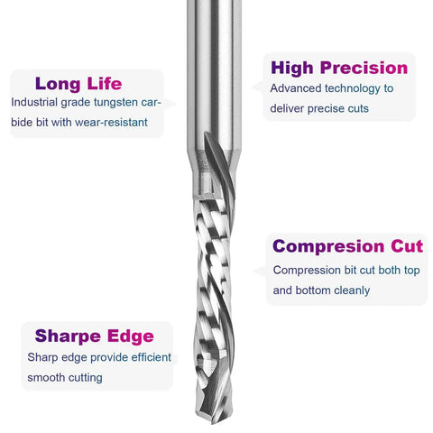Solid Carbide Pro Grade Up Down Spiral Compression Router Bit For CNC Wood Carving Three Sixteenth Inch Cutting Diameter