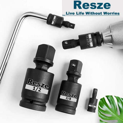 Top view of three-piece Resze impact universal joint socket set for 1/4, 3/8 and 1/2 inch drives