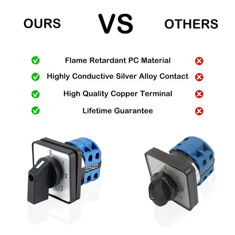 Comparison of 4 Position 8 Terminal Universal Rotary Cam Changeover Switch SYW28-20 with other brands